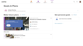 Student account in Xello on the Goals & Plans page. There are two plans. One has a prompt on it that says, "Drag and drop your plans to rank them."